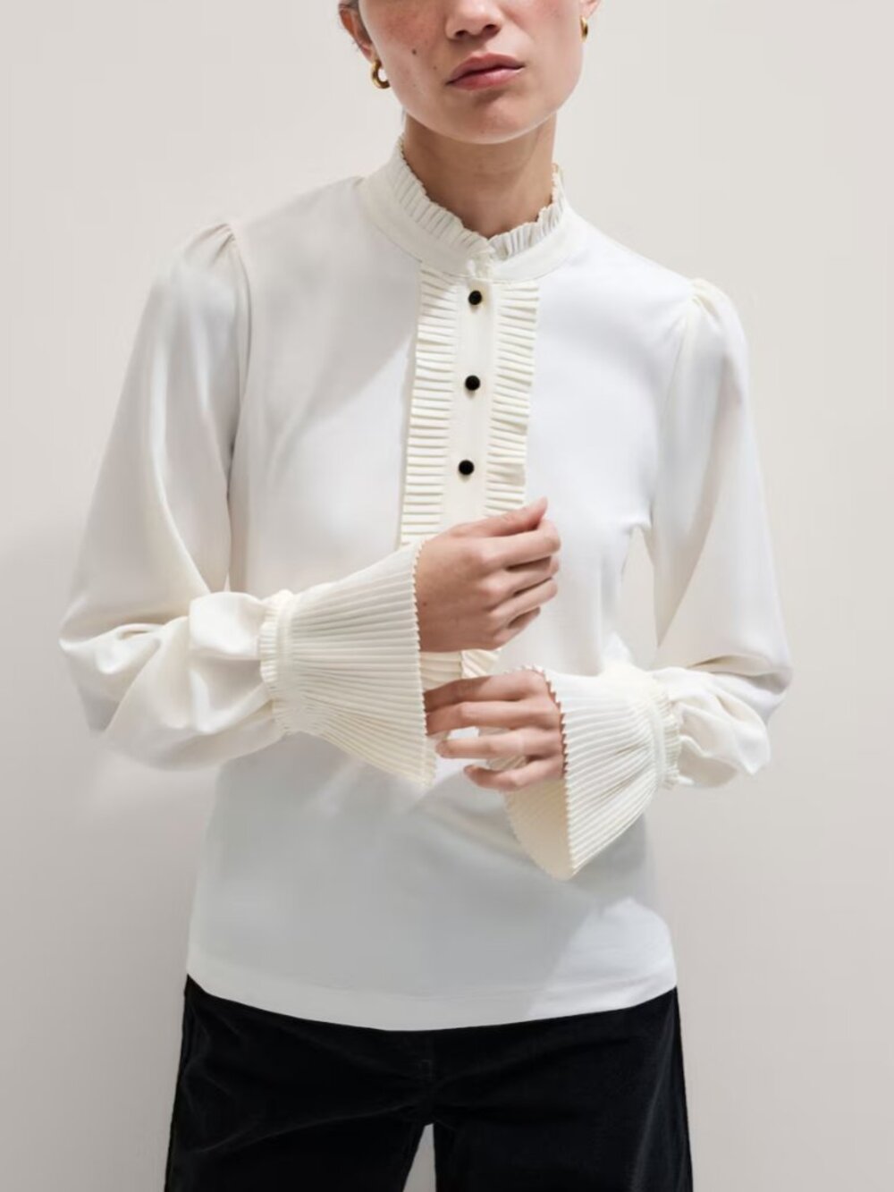 ME+EM Layering Frill Trim Blouse + Tie In Light Cream - Women's Size 6 - NWT - Picture 11 of 11